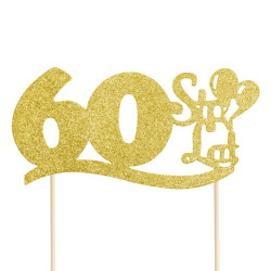 Topper na 60 urodziny "60 Sto Lat" brokatowy złoty