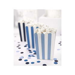 Pudełka na popcorn niebieskie paski, 7,5 x 7,5 x 12,5 cm 6szt