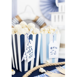 Pudełka na popcorn niebieskie paski, 7,5 x 7,5 x 12,5 cm 6szt