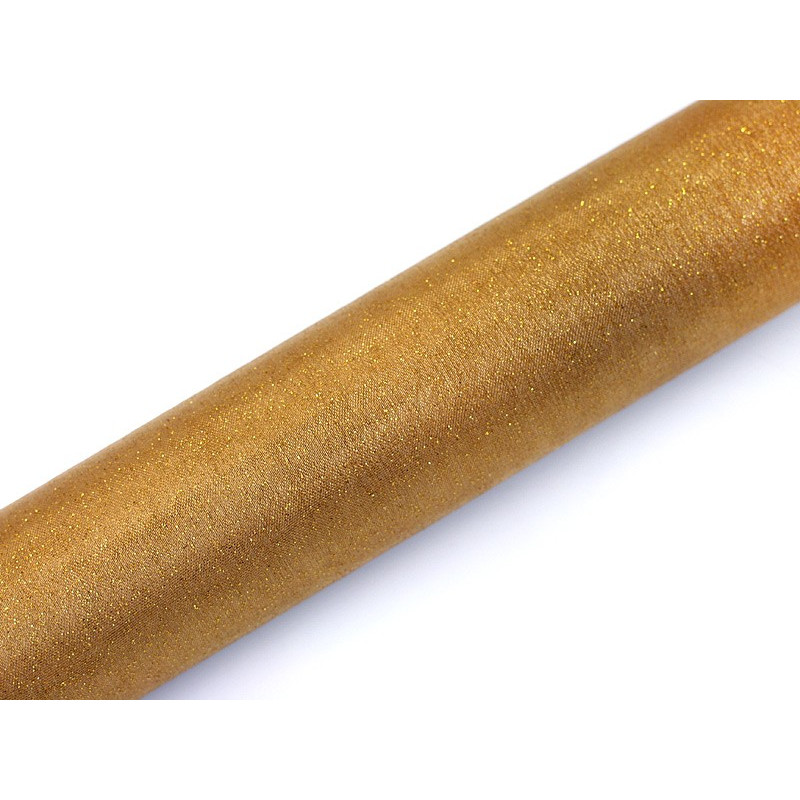 Organza Glittery, złoty, 0,36 x 9m (1 szt. / 9 mb.)