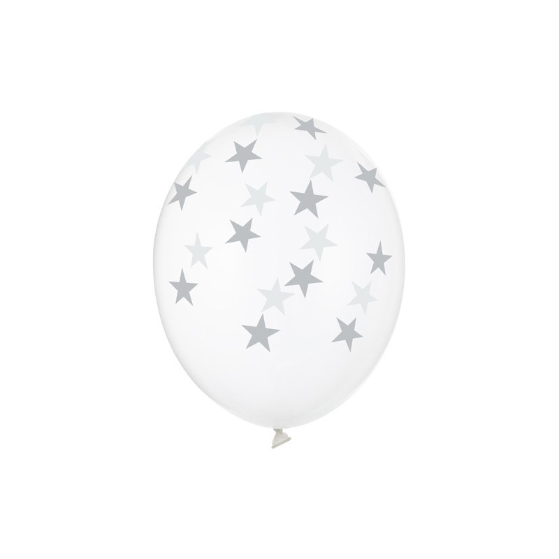 Balony 30cm, Gwiazdki, Crystal Clear (1 op. / 6 szt.)
