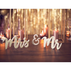 Drewniany napis Mr & Mrs, złoty, 50x10cm