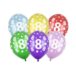 Balony 30cm, 8 URODZINY, Metallic Mix (1 op. / 50 szt.)
