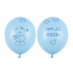 Balony 30cm Miś - mam już..., P. Baby Blue (1 op. / 6 szt.)