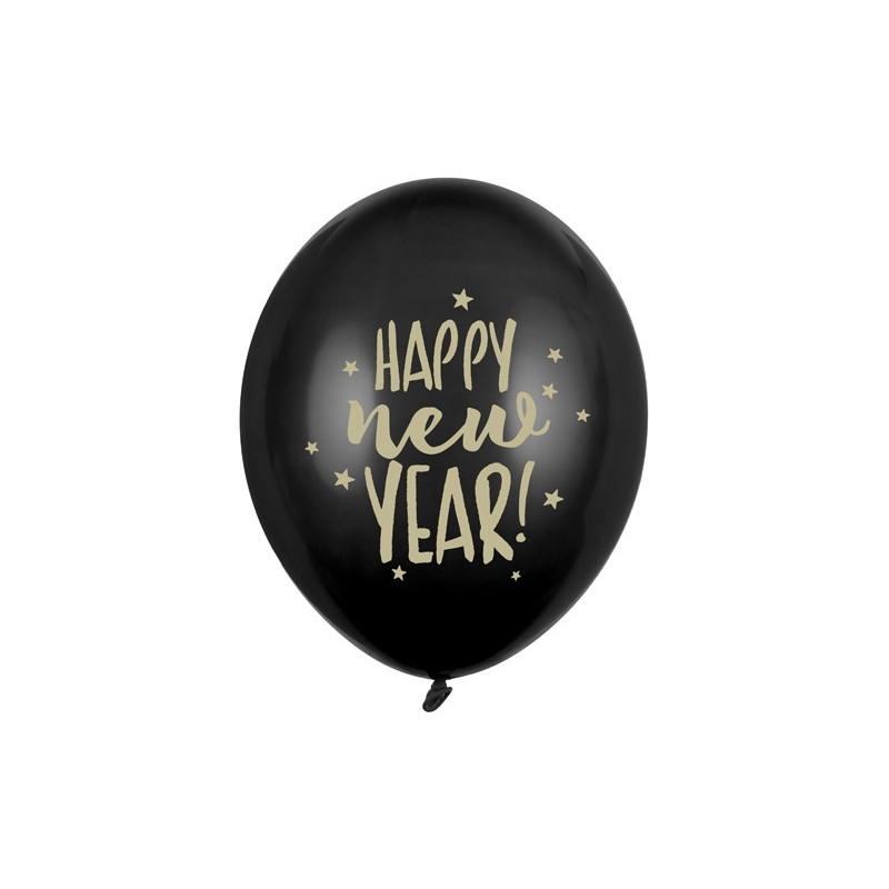 Balony 30cm, Happy New Year, Pastel Black (1 op. / 50 szt.)