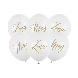 Balony 30cm, Żona, Mąż, Pastel Pure White (1 op. / 6 szt.)