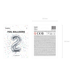 Balon foliowy Cyfra ''2'', 35cm, srebrny