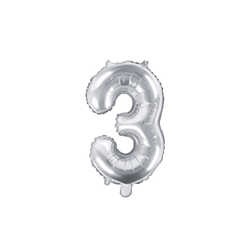 Balon foliowy Cyfra ''3'', 35cm, srebrny