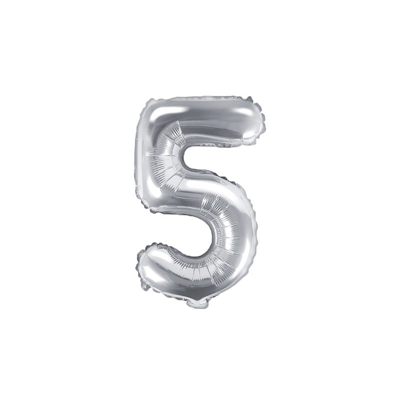 Balon foliowy Cyfra ''5'', 35cm, srebrny