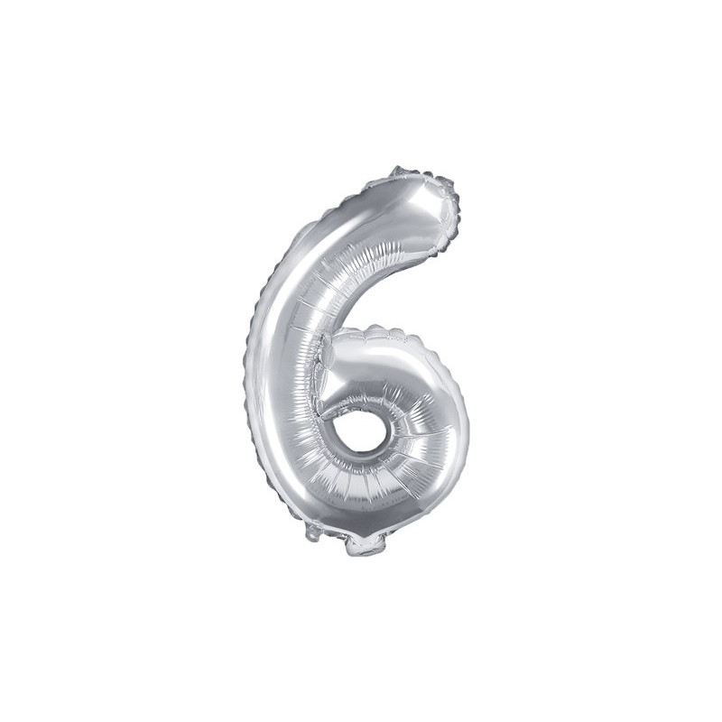 Balon foliowy Cyfra ''6'', 35cm, srebrny