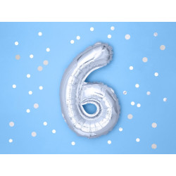 Balon foliowy Cyfra ''6'', 35cm, srebrny