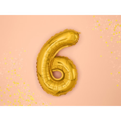 Balon foliowy Cyfra ''6'', 35cm, złoty