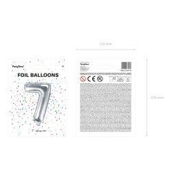 Balon foliowy Cyfra ''7'', 35cm, srebrny
