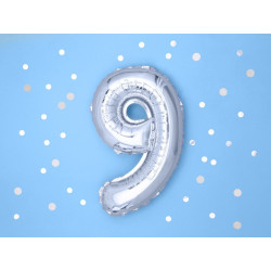 Balon foliowy Cyfra ''9'', 35cm, srebrny