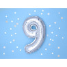 Balon foliowy Cyfra ''9'', 35cm, srebrny