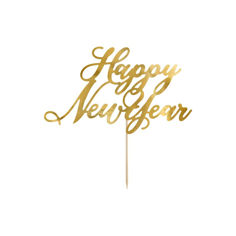 Topper na tort Happy New Year, złoty, 24cm