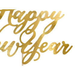 Topper na tort Happy New Year, złoty, 24cm