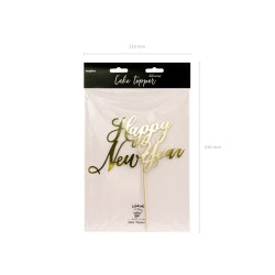 Topper na tort Happy New Year, złoty, 24cm