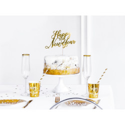 Topper na tort Happy New Year, złoty, 24cm