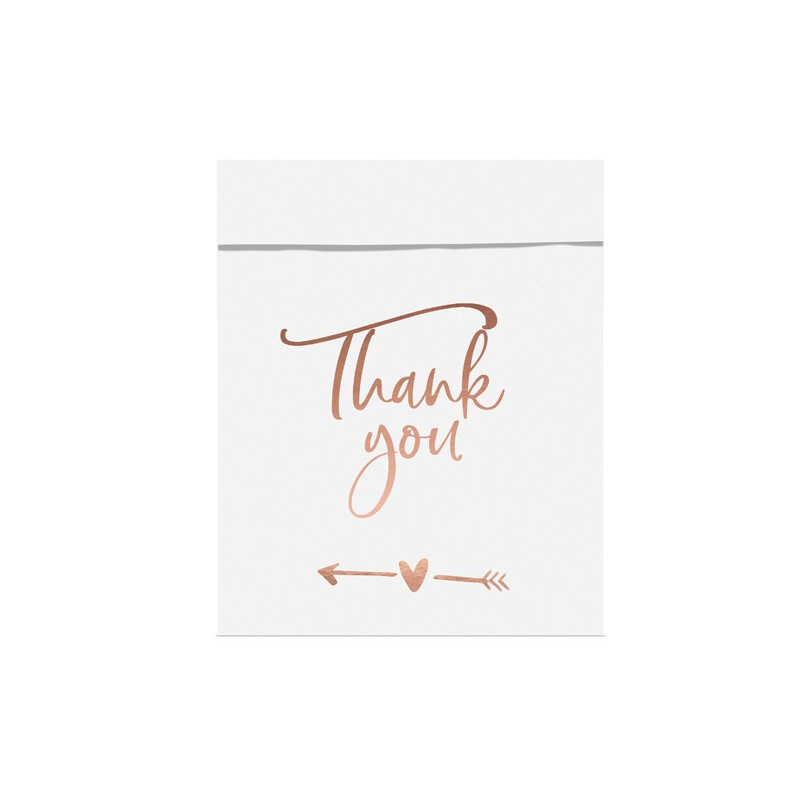 Torebki na słodycze Thank you, różowe złoto, 13x14cm (1 op. / 6 szt.)