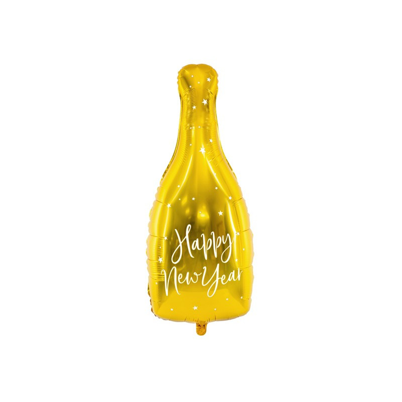 Balon foliowy SZAMPAN NA SYLWESTRA Butelka - Happy New Year, ZŁOTY 32x82cm,