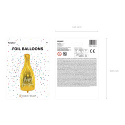 Balon foliowy SZAMPAN NA SYLWESTRA Butelka - Happy New Year, ZŁOTY 32x82cm,