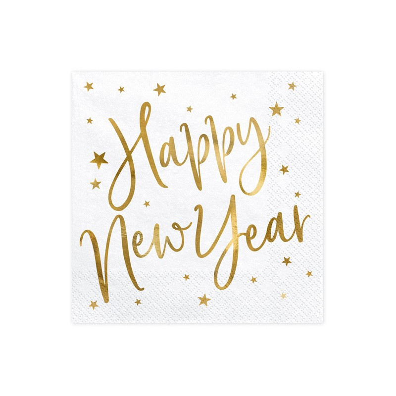 Serwetki Happy New Year, biały, 33x33cm (1 op. / 20 szt.)
