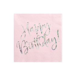 Serwetki Happy Birthday, jasny pudrowy róż, 33x33cm (1 op. / 20 szt.)