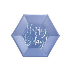 Talerzyki Happy B'day!, granatowy, 20cm (1 op. / 6 szt.)