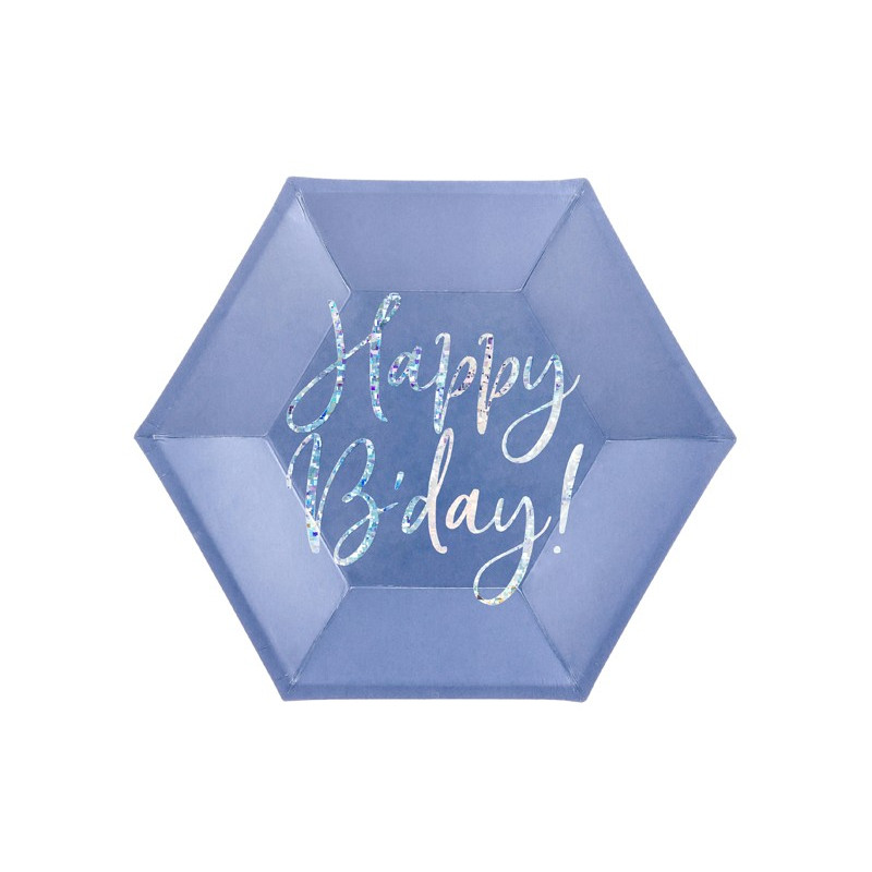 Talerzyki Happy B'day!, granatowy, 20cm (1 op. / 6 szt.)