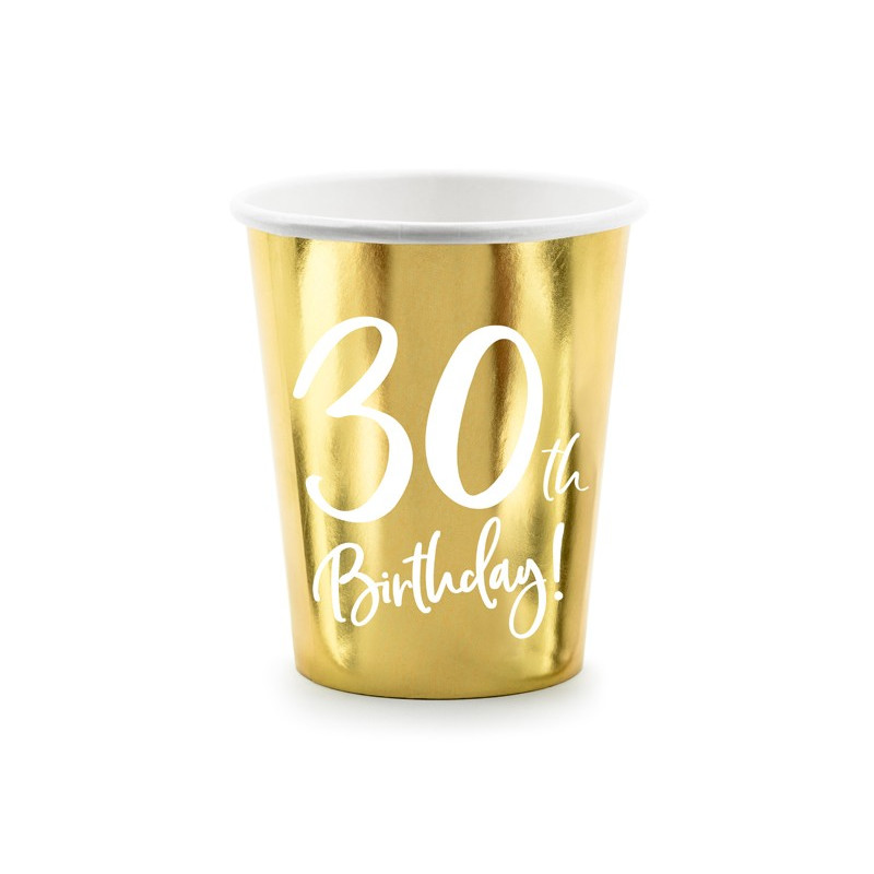 Kubeczki urodzinowe 30 Birthday złote 220ml 6 szt