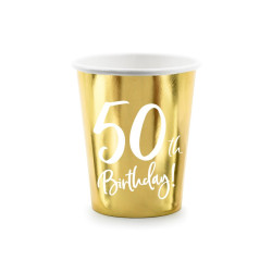 Kubeczki urodzinowe 50 birthday złote 220ml 6szt