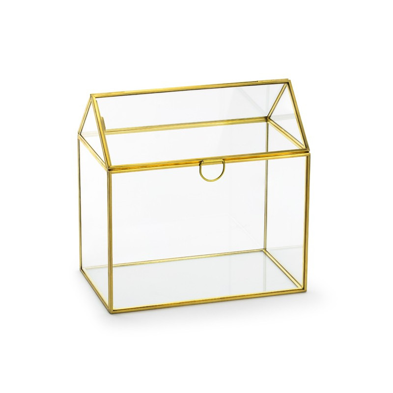 Szklane pudełko na koperty, eleganckie złote 13x21x21cm
