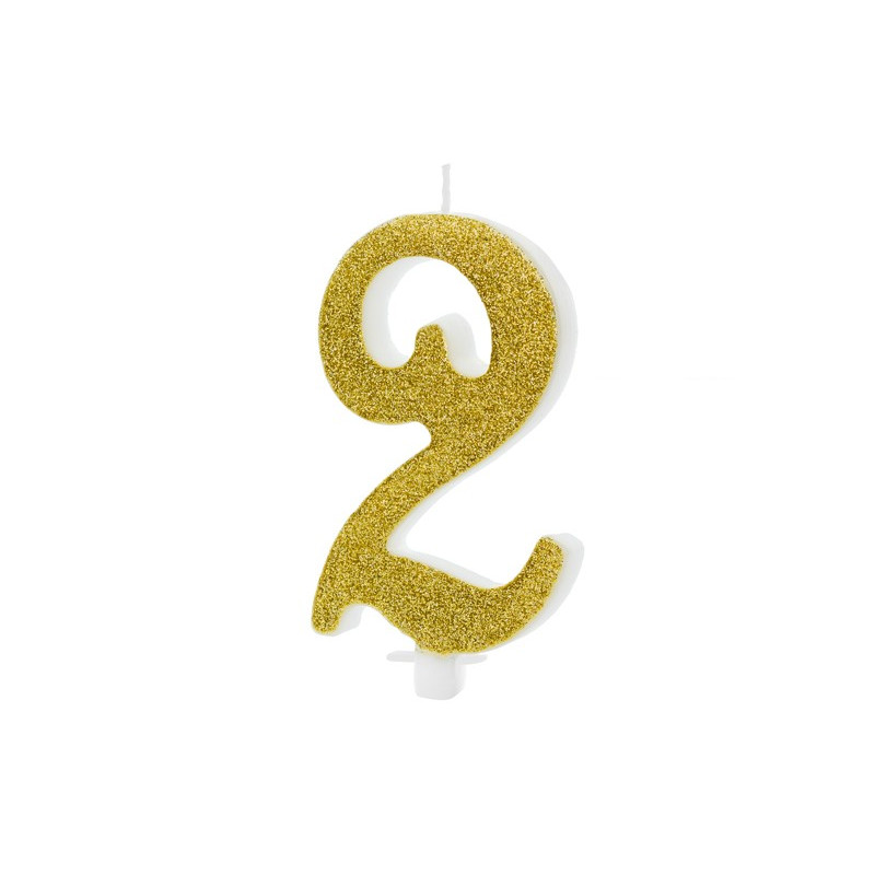 Świeczka urodzinowa Cyferka 2, złoty, 10cm