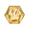 Talerzyki 40th Birthday, złoty, 20cm (1 op. / 6 szt.)