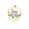 Balony z konfetti - Happy New Year, 27cm, złoty (1 op. / 3 szt.)