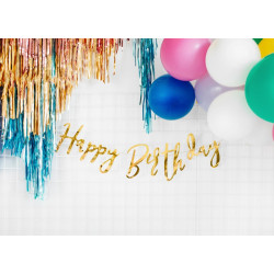 Baner Happy Birthday, złoty, 16.5x62cm