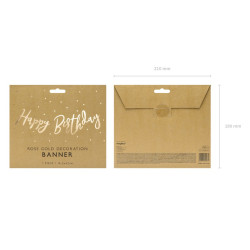 Baner Happy Birthday, złoty, 16.5x62cm