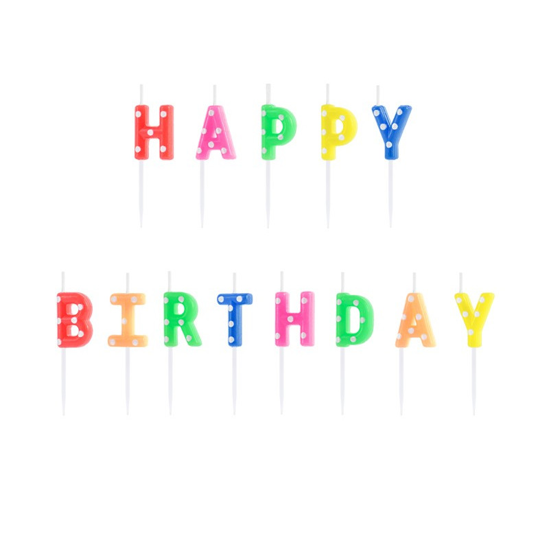 Świeczki urodzinowe Happy Birthday, mix, 2.5cm (1 op. / 13 szt.)
