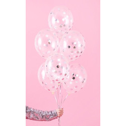 Balony z konfetti - kółka, 30cm, srebrny (1 op. / 6 szt.)
