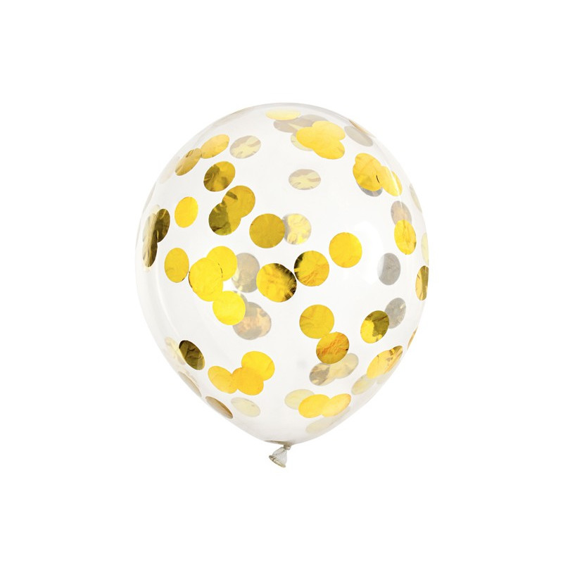 Balony z konfetti - kółka, 30cm, złoty (1 op. / 6 szt.)