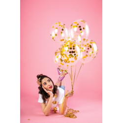 Balony z konfetti - kółka, 30cm, złoty (1 op. / 6 szt.)
