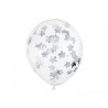 Balony z konfetti - gwiazdki, 30cm, srebrny (1 op. / 6 szt.)