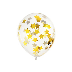 Balony z konfetti - gwiazdki, 30cm, złoty (1 op. / 6 szt.)