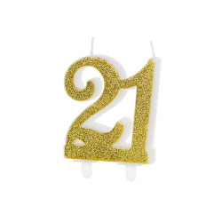 Świeczka urodzinowa liczba 21, złoty, 7.5cm
