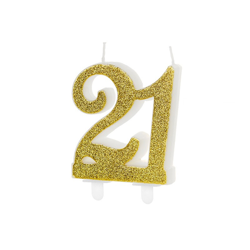 Świeczka urodzinowa liczba 21, złoty, 7.5cm