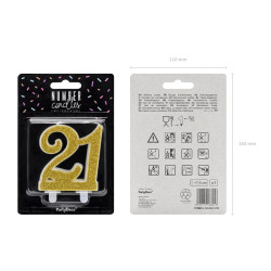 Świeczka urodzinowa liczba 21, złoty, 7.5cm