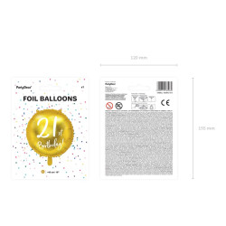 Balon foliowy 21st Birthday, złoty, 45cm