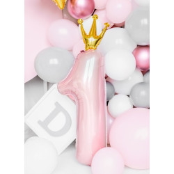 Balon foliowy Cyfra ''1'', 37x100 cm, jasny różowy