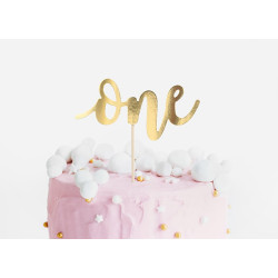 Topper na tort One, złoty, 19cm